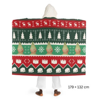 Back view of a Christmas skillcape hooded sherpa fleece blanket with festive OSRS design, Old School RuneScape merch blanket and a cozy holiday gift