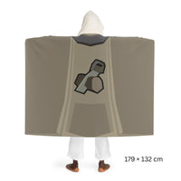 Back view of a Construction skillcape hooded sherpa fleece blanket, inspired by Old School RuneScape, a soft OSRS merch blanket and a unique gift for gamers
