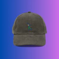 Grey corduroy cap with zombie emote OSRS embroidery on the front, Old School RuneScape merch cap and a fun gift for gamers