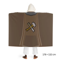 Back view of a hooded sherpa fleece blanket showcasing the Crafting skillcape, inspired by Old School RuneScape, a soft OSRS merch blanket and a great gift