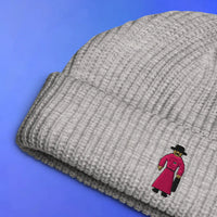 Uri embroidered beanie presented flat with OSRS inspired design, Old School RuneScape merch beanie and a unique gift