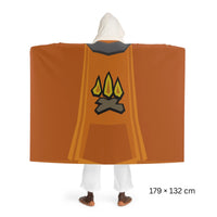 Back view of a Firemaking skillcape hooded sherpa fleece blanket, inspired by Old School RuneScape, a cozy OSRS merch blanket and a unique gift for gamers