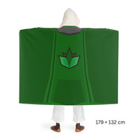 Back view of a Herblore skillcape hooded sherpa fleece blanket, inspired by Old School RuneScape, a cozy OSRS merch blanket and a perfect gift for gamers