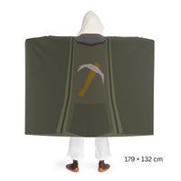 Back view of a Mining skillcape hooded sherpa fleece blanket, inspired by Old School RuneScape, a soft OSRS merch blanket and a great gift for gamers