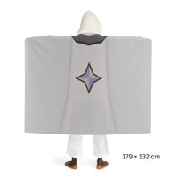Prayer skillcape osrs blanket back view, runescape inspired old school runescape merch design, hooded sherpa fleece wearable blanket perfect as a cozy gaming gift