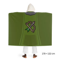 Back view of a Ranged skillcape hooded sherpa fleece blanket, inspired by Old School RuneScape, a cozy OSRS merch blanket and a great gift for gamers