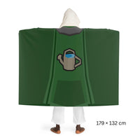 Back view of a Farming skillcape hooded sherpa fleece blanket, inspired by Old School RuneScape, a soft OSRS merch blanket and a cozy gift for gamers