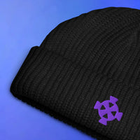 Zaros embroidered beanie presented flat with OSRS themed design, Old School RuneScape merch beanie and a unique gift