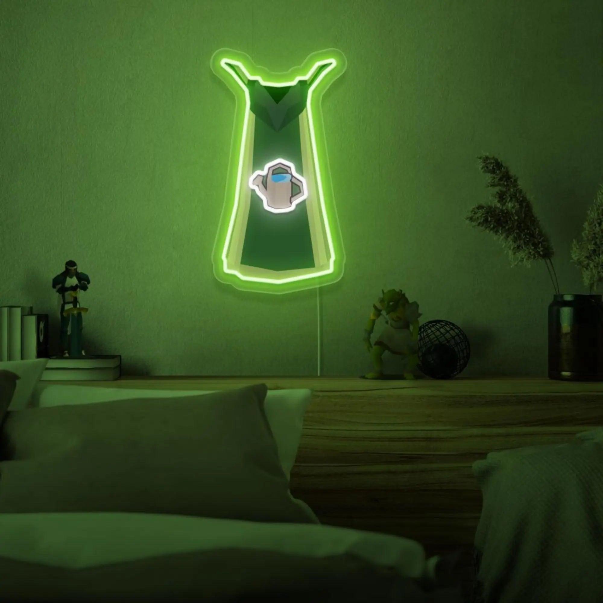 Mount the Runescape Farming Skillcape LED neon sign above your bed to infuse your bedroom with agricultural vibes. The iconic farming skill symbol from RuneScape adds a touch of tranquility and nature to your personal space, making it a unique and refreshing gift for Runescape enthusiasts.