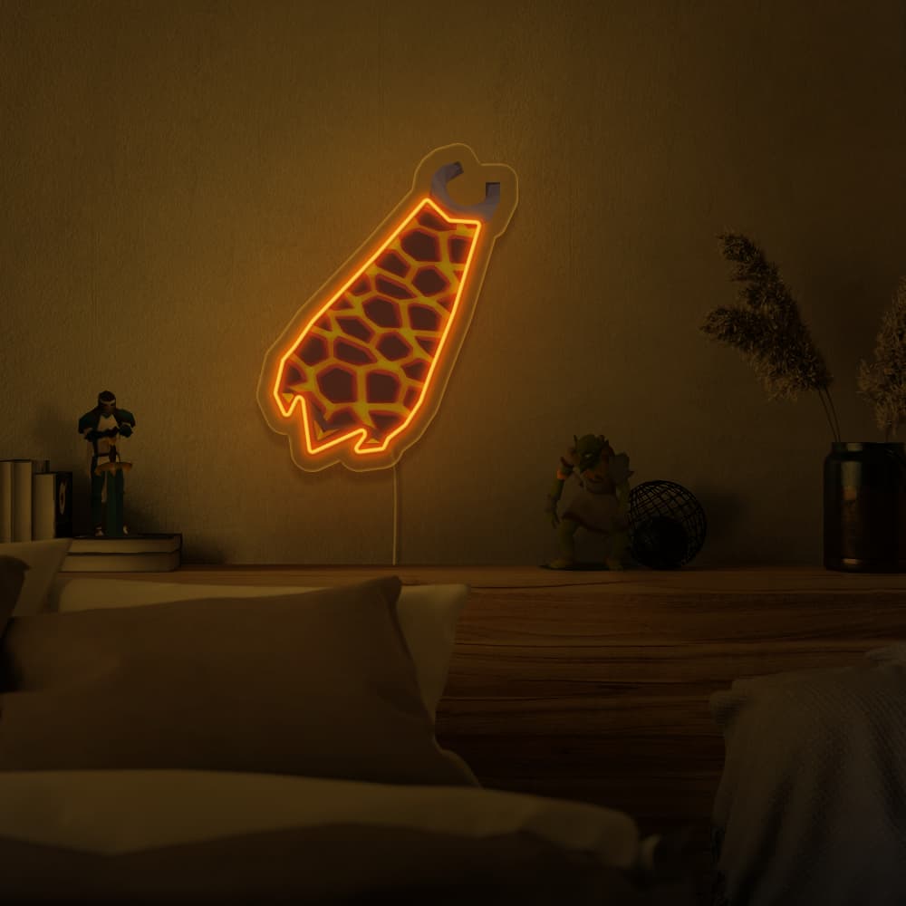 Mount the Runescape Infernal Cape LED neon sign above your bed to inspire dreams of conquering challenges in Old School RuneScape. The iconic Infernal Cape represents triumph and accomplishment. A perfect gift for RS enthusiasts.