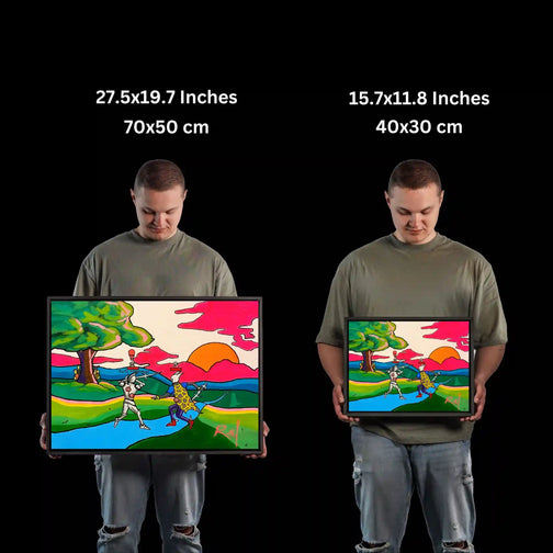 Gain insights into the dimensions of the Runescape Lure Hunt Fan Art Glow in the Dark Painting Custom Painting as the artist demonstrates its size. Perfect for Runescape enthusiasts seeking the ideal fit for their gaming space, this size guide ensures the perfect placement of this luminous masterpiece.