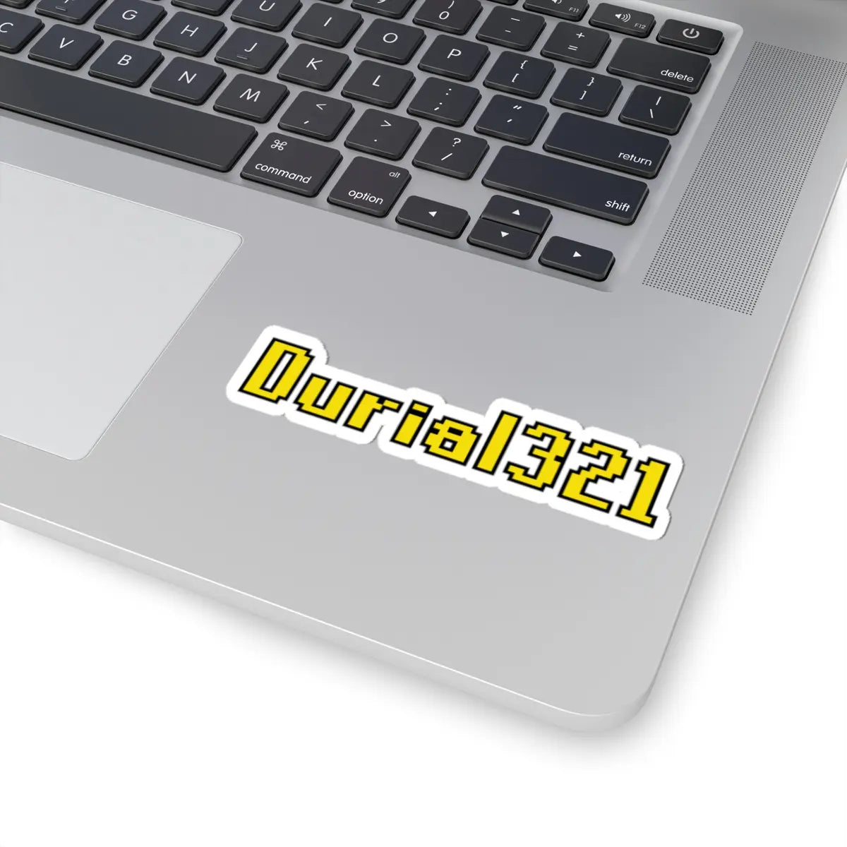 Durial321 OSRS sticker on laptop surface, Old School RuneScape Falador massacre merch decal