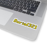 Durial321 OSRS sticker on laptop surface, Old School RuneScape Falador massacre merch decal