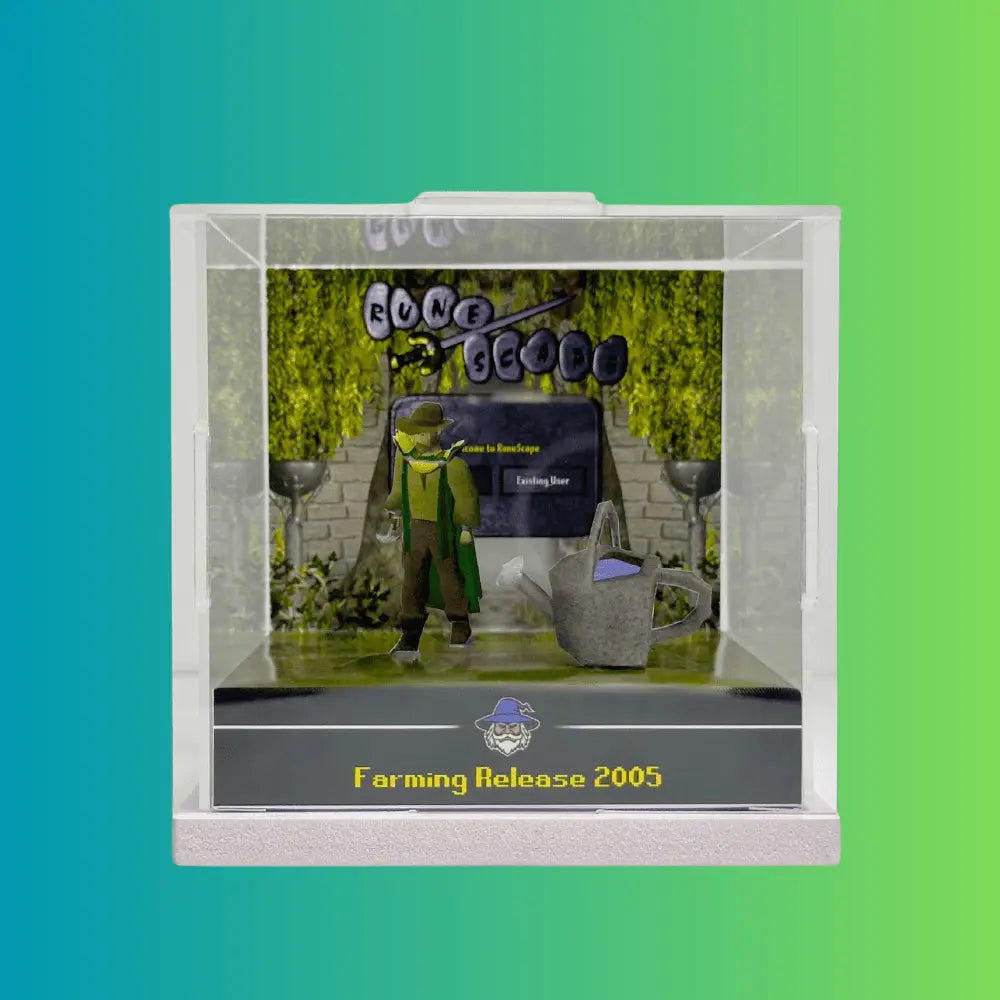 A charming RuneScape Farming Release 2005 diorama capturing the joy of growing crops and mastering the farming skill in OSRS.