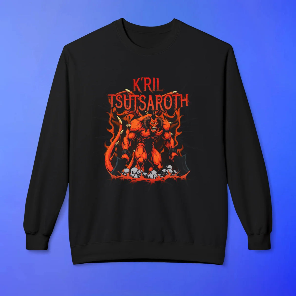 KRill Tsutsaroth RuneScape sweatshirt front print, GWD Zamorak boss crewneck, OSRS merch
