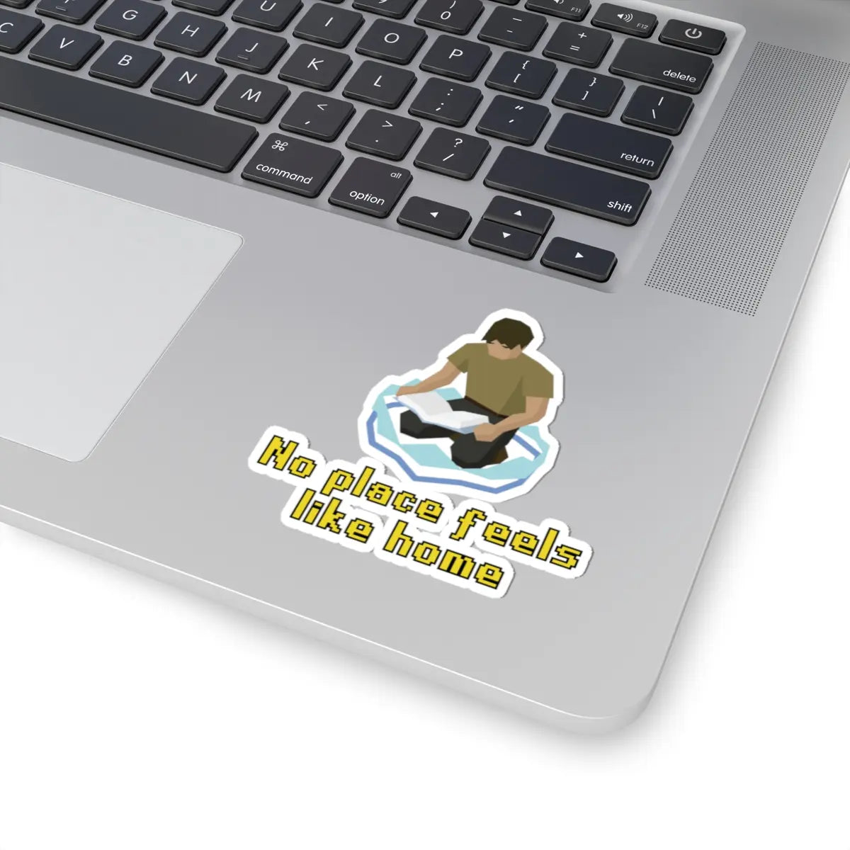 No place feels like home RuneScape sticker on laptop, emotional OSRS quote merch decal