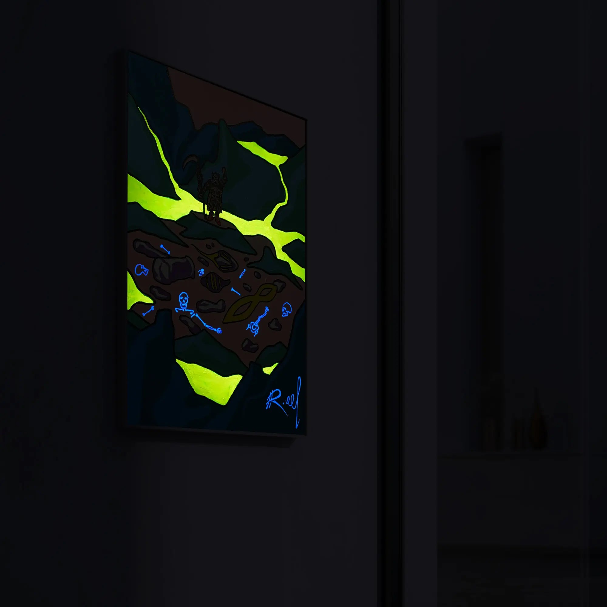 Experience the enchantment of Old School RuneScape (OSRS) with this mesmerizing 30x40 cm glow-in-the-dark RuneScape canvas print, showcasing a spellbinding night effect.