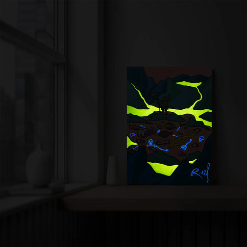 Delve into the mystique of Old School RuneScape (OSRS) with this enchanting 50x70 cm glow-in-the-dark RuneScape canvas print, featuring a captivating night effect.