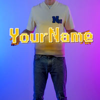 A person proudly holds a personalized Old School Runescape custom LED neon sign with a name, adding a unique touch to gaming spaces. Ideal for Runescape enthusiasts seeking custom memorabilia featuring keywords like Old School Runescape, OSRS, Runescape, custom LED neon sign, personalized Runescape merchandise.