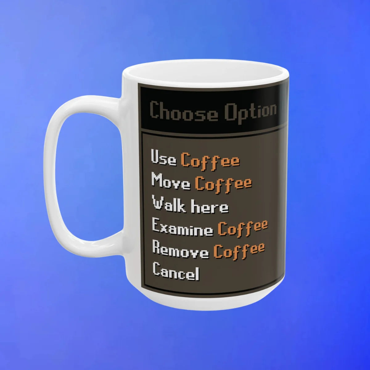 Funny coffee mug with an OSRS themed design inspired by Old School RuneScape, a unique merch mug and a great gift for gamers