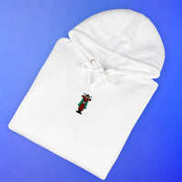 Folded cry emote embroidered hoodie with OSRS inspired design, Old School RuneScape merch hoodie and a funny gift