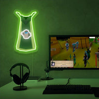RuneScape Farming Skillcape LED neon sign next to gaming PC – OSRS setup wall decor