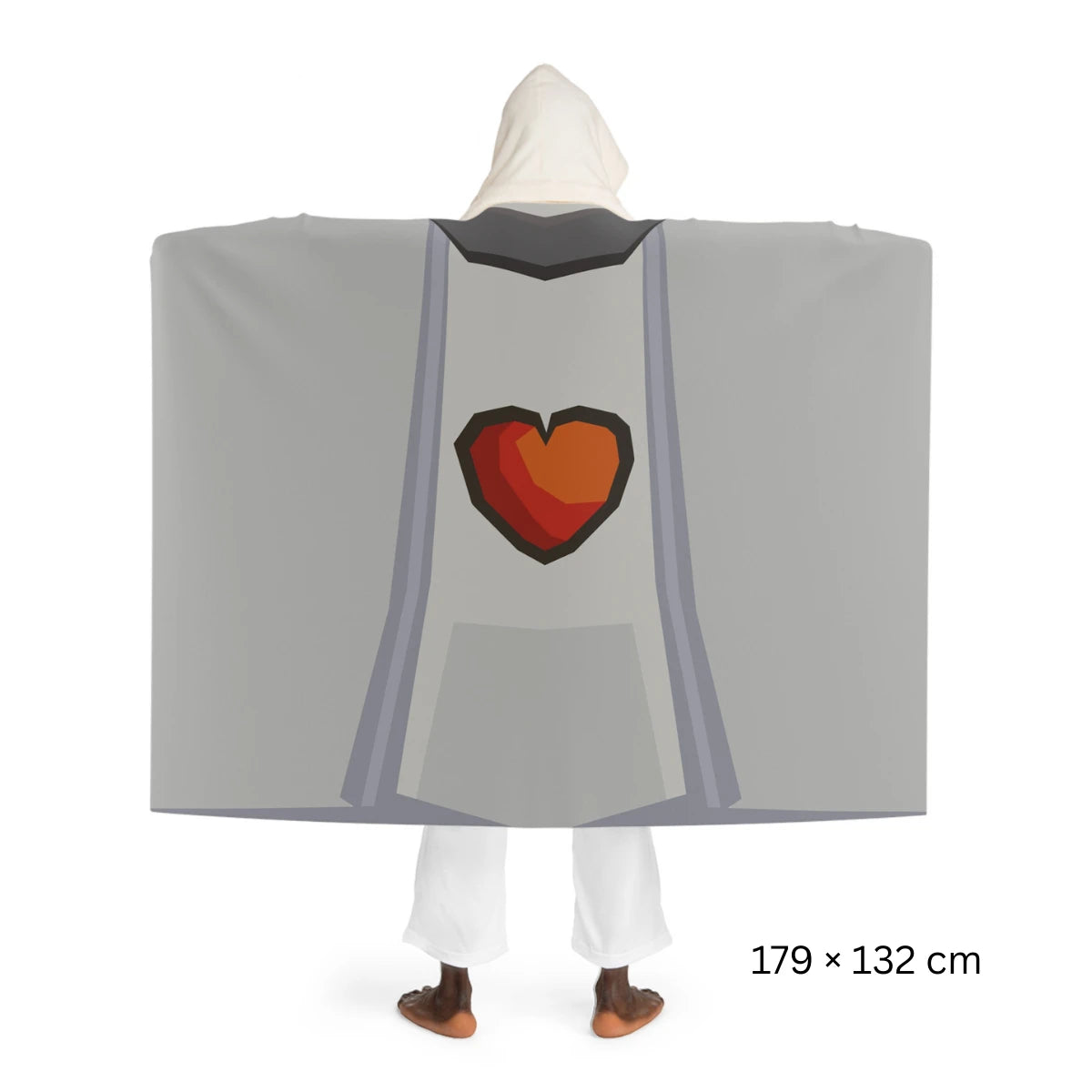 Back view of a Hitpoints skillcape hooded sherpa fleece blanket, inspired by Old School RuneScape, a cozy OSRS merch blanket and a thoughtful gift for gamers