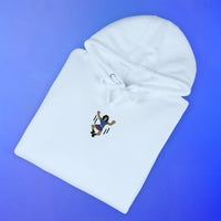 Folded jump emote embroidered hoodie with OSRS inspired design, Old School RuneScape merch hoodie and a lively gift