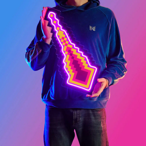 A person proudly displays the OSRS Magic Protect LED neon sign, featuring the iconic Magic Protect symbol from the game. This LED neon sign represents the arcane defense prowess of wizards in Old School RuneScape. A mystical and protective addition to any gaming space.