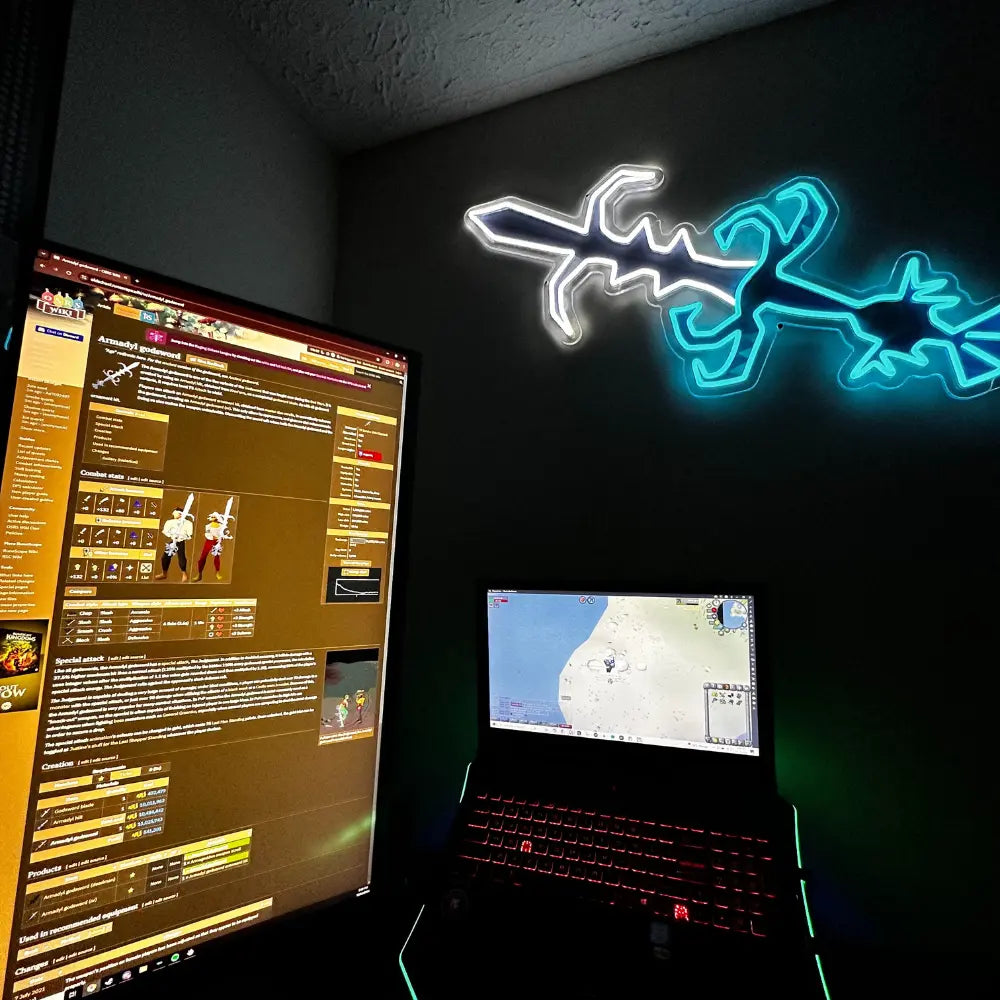 RuneScape LED neon sign hanging display options – screws, chain or acrylic stand #8