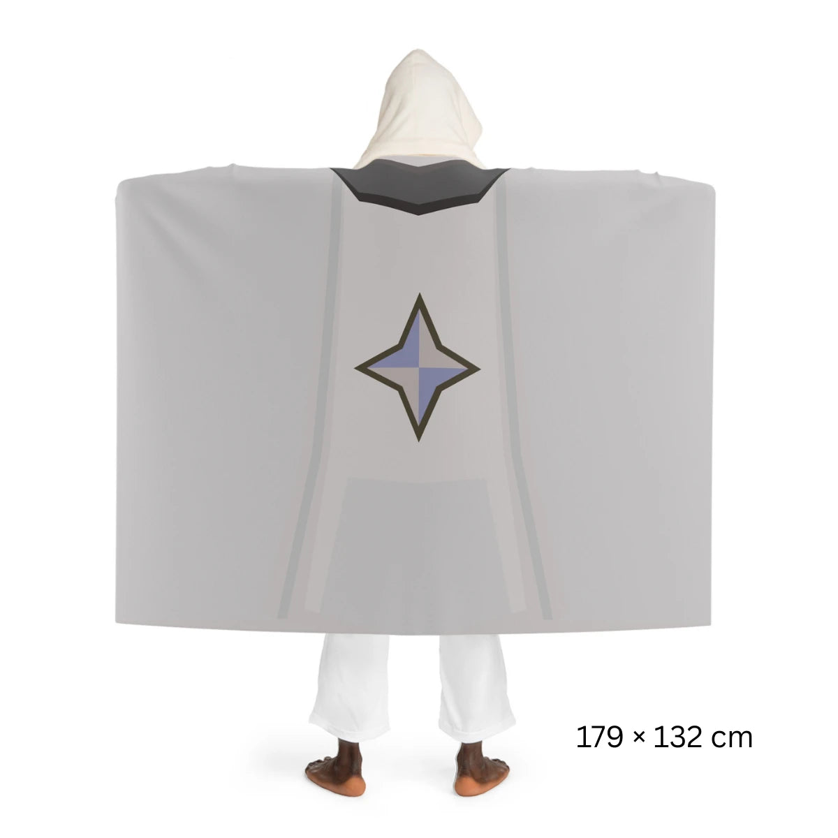 Prayer skillcape osrs blanket back view, runescape inspired old school runescape merch design, hooded sherpa fleece wearable blanket perfect as a cozy gaming gift