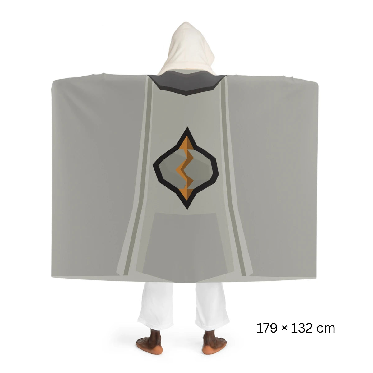 Back view of a Runecrafting skillcape hooded sherpa fleece blanket, inspired by Old School RuneScape, a soft OSRS merch blanket and a unique gift for gamers