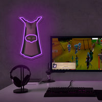 OSRS Thieving Skillcape LED neon sign mounted above gaming PC – RuneScape desk setup decor