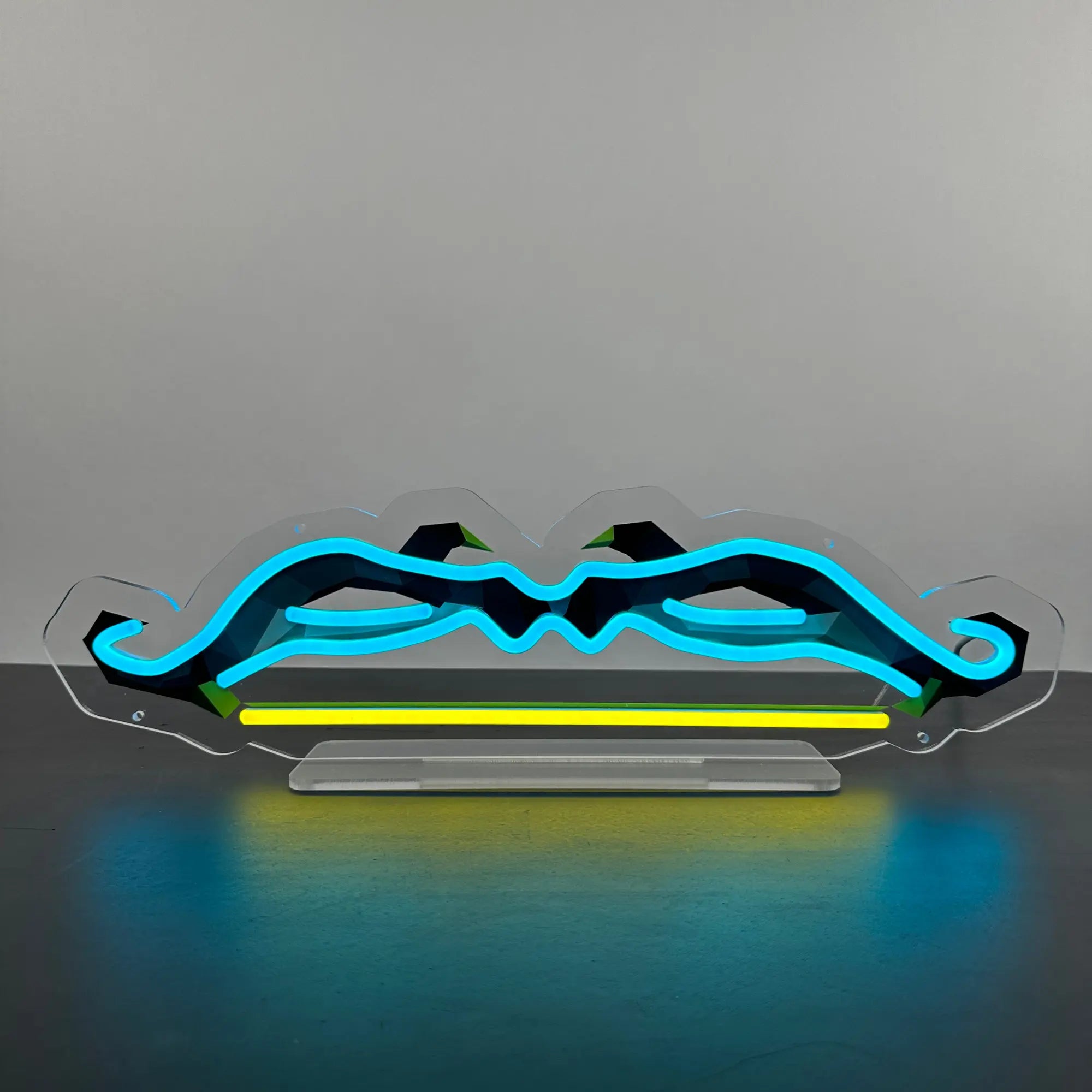A close-up of a Twisted Bow LED neon sign illuminated on a table, showcasing its intricate design and vibrant colors, evoking nostalgia for Runescape fans.