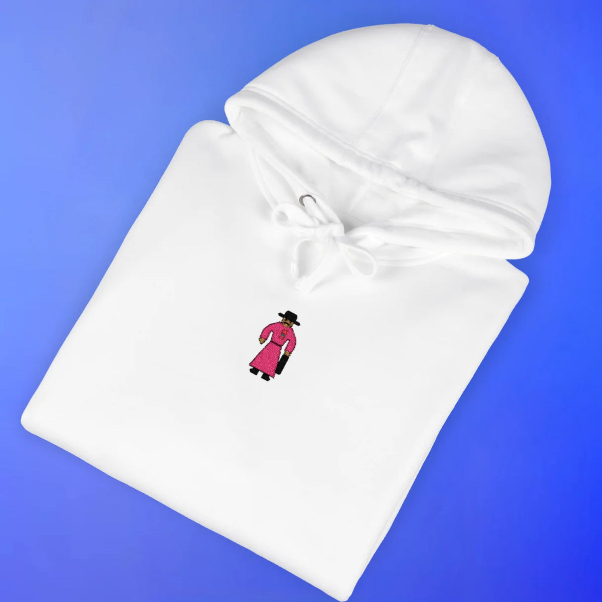Folded Uri emote embroidered hoodie with OSRS inspired design, Old School RuneScape merch hoodie and a unique gift