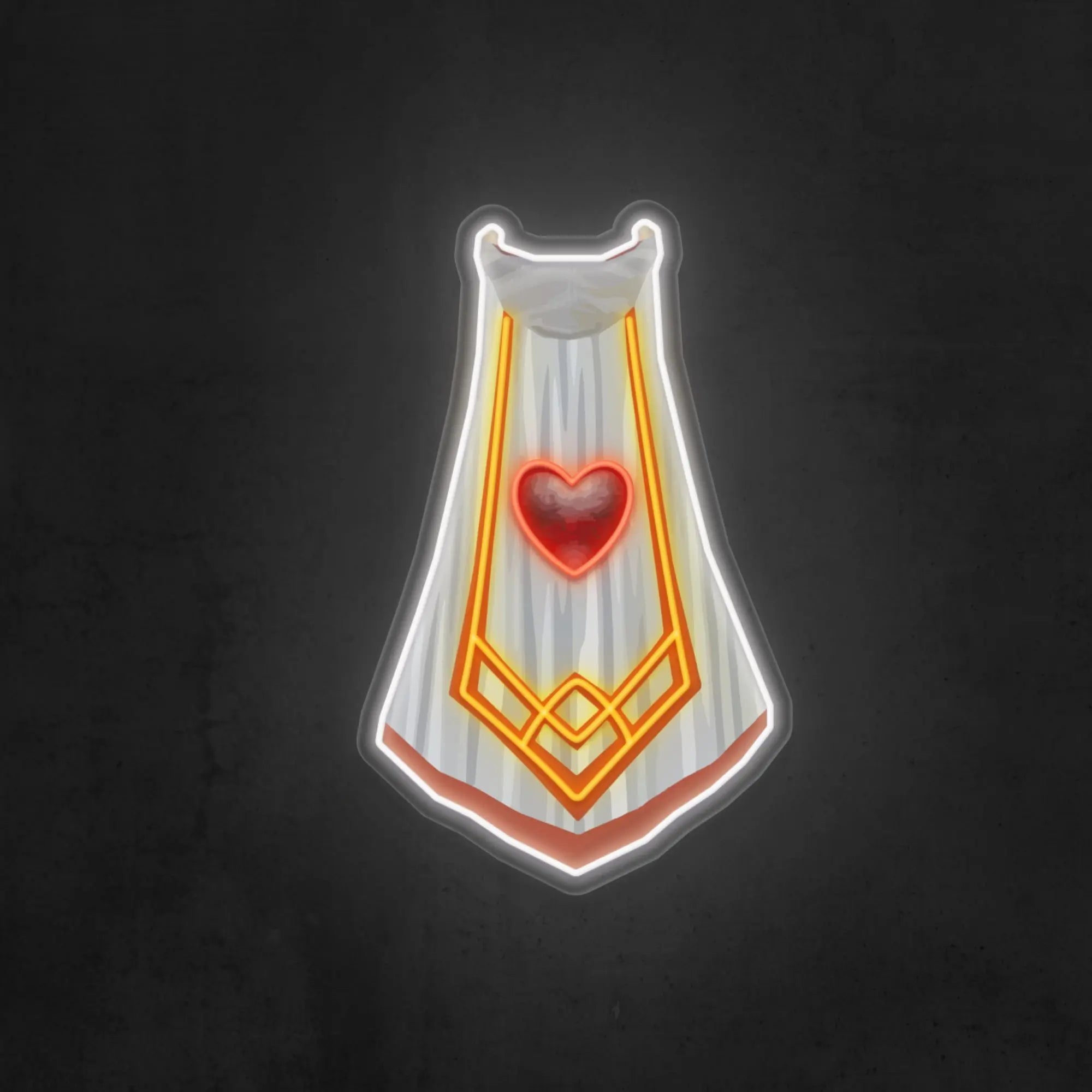 RS3 Constitution Cape LED neon sign (master cape) displayed on its own. Illuminate your gaming space with this LED neon sign, featuring the Constitution cape from RS3, perfect for RuneScape fans seeking unique decor pieces that reflect their passion for the game.