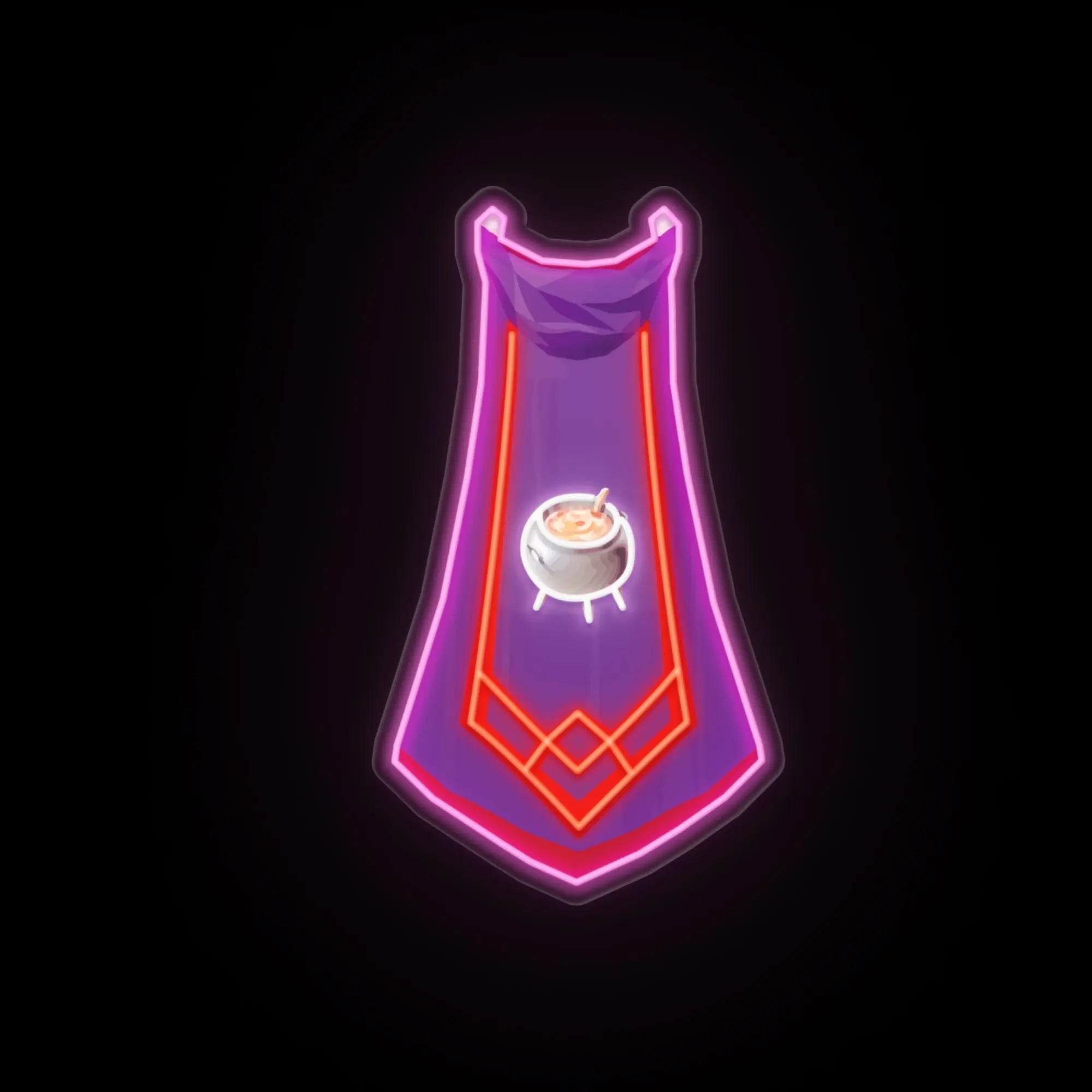 The RS3 Cooking Cape LED neon sign (master cape) displayed on its own. Illuminate your gaming space with this LED neon sign, featuring the Cooking cape from RS3, perfect for RuneScape fans seeking unique decor pieces that reflect their passion for the game.