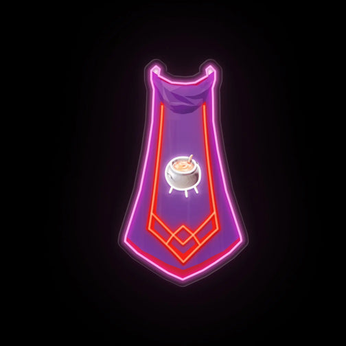 The RS3 Cooking Cape LED neon sign (master cape) displayed on its own. Illuminate your gaming space with this LED neon sign, featuring the Cooking cape from RS3, perfect for RuneScape fans seeking unique decor pieces that reflect their passion for the game.