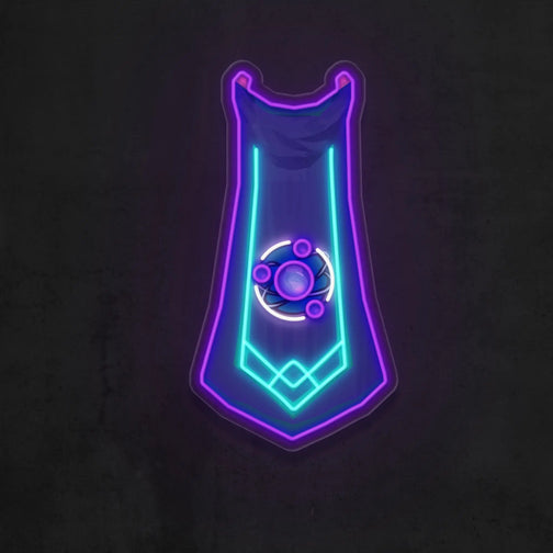 The RS3 Divination Cape LED neon sign (master cape) displayed on its own. Illuminate your gaming space with this LED neon sign, featuring the Divination cape from RS3, perfect for RuneScape fans seeking unique decor pieces that reflect their passion for the game.