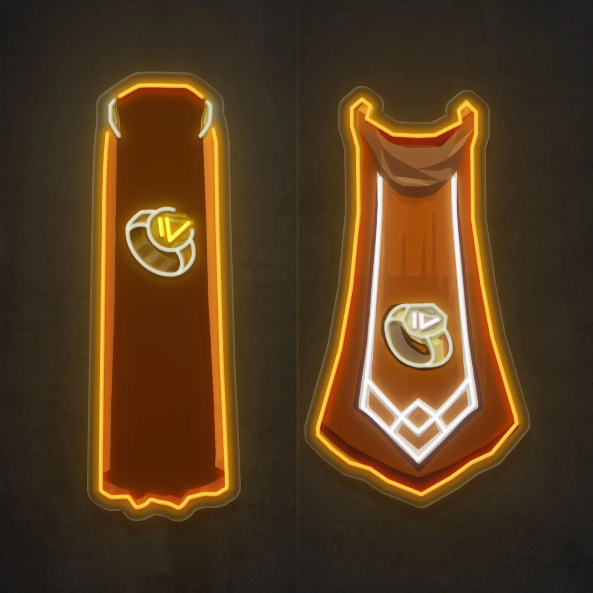 Display of both types of RS3 Dungeoneering Cape LED neon signs (type 