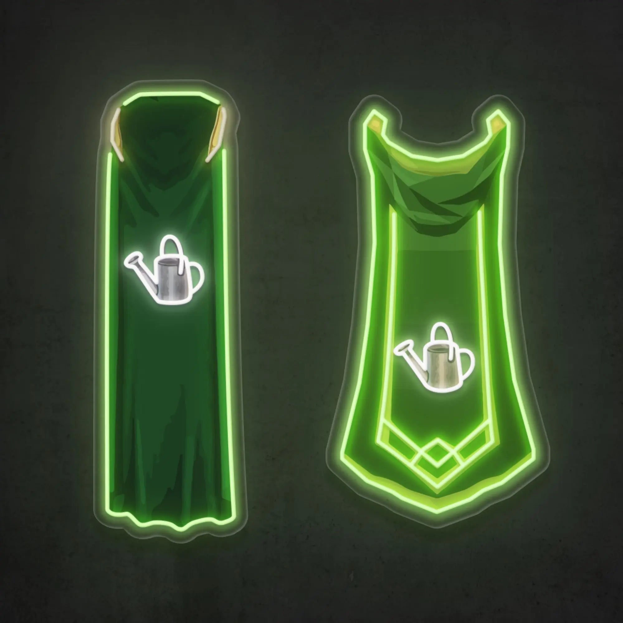 Display of both types of RS3 Farming Cape LED neon signs (type 