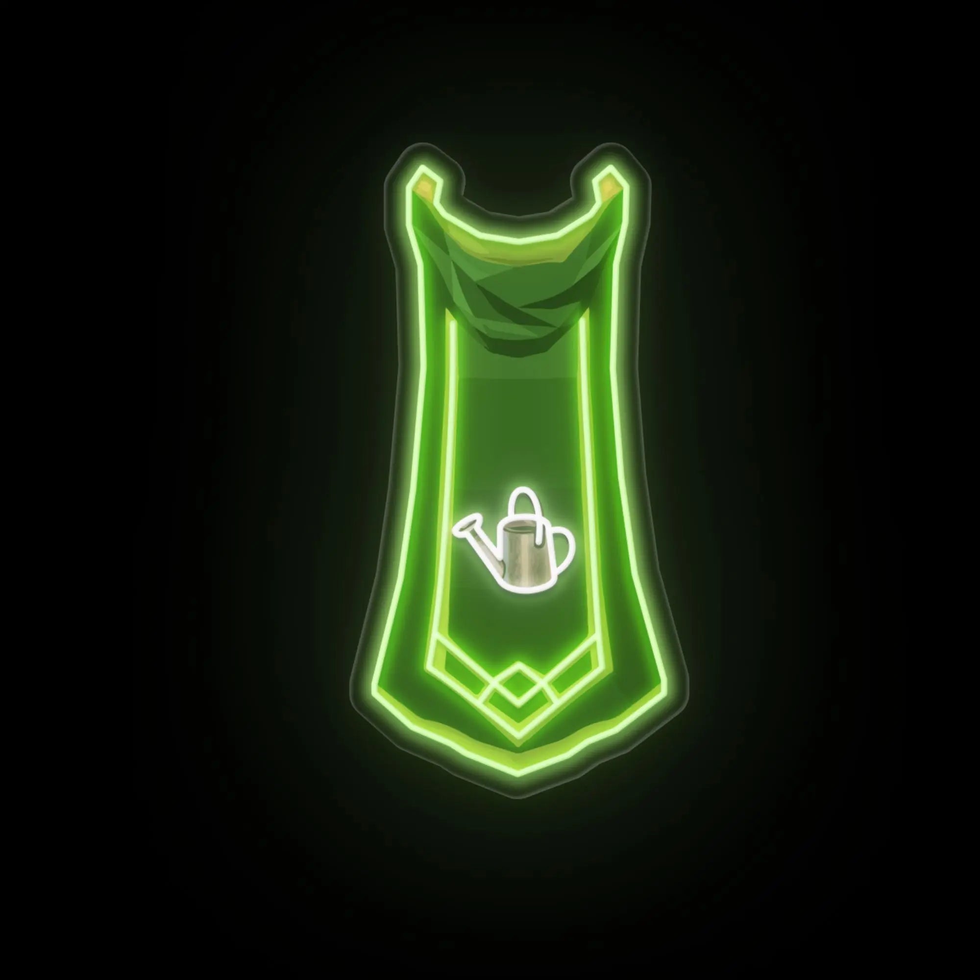 RS3 Farming Cape LED neon sign (master cape) showcased proudly. This LED neon sign, featuring the Farming cape from RS3, adds a touch of gaming nostalgia to any space.