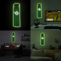 A collage featuring the RS3 Farming Cape LED neon sign (type "t") in four different room settings. This LED neon sign, depicting the Farming cape from RS3, enhances any gaming environment with its vibrant glow.