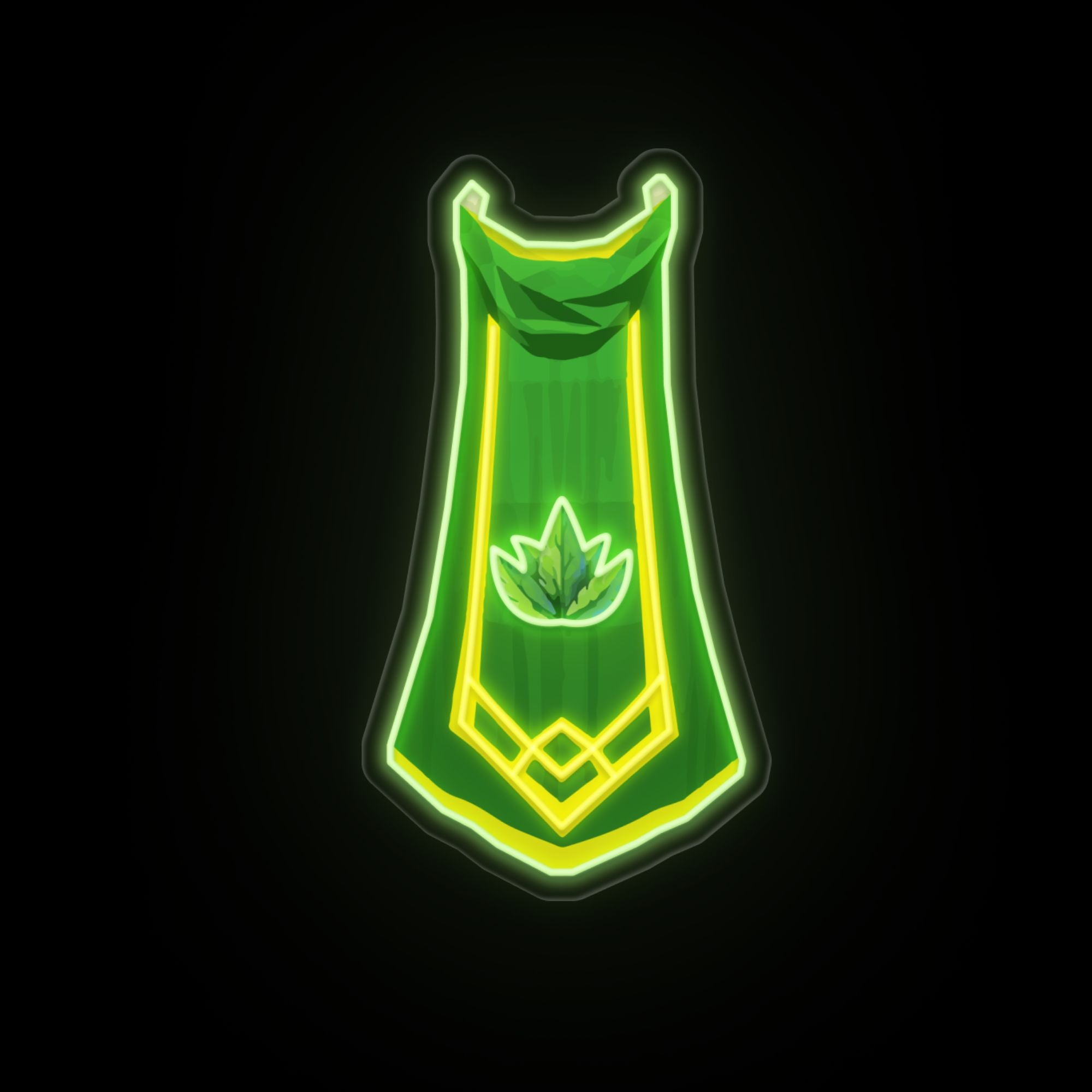 The RS3 Herblore Cape LED neon sign (master cape) displayed on its own. Illuminate your gaming space with this LED neon sign, featuring the Herblore cape from RS3, perfect for RuneScape fans seeking unique decor pieces that reflect their passion for the game.