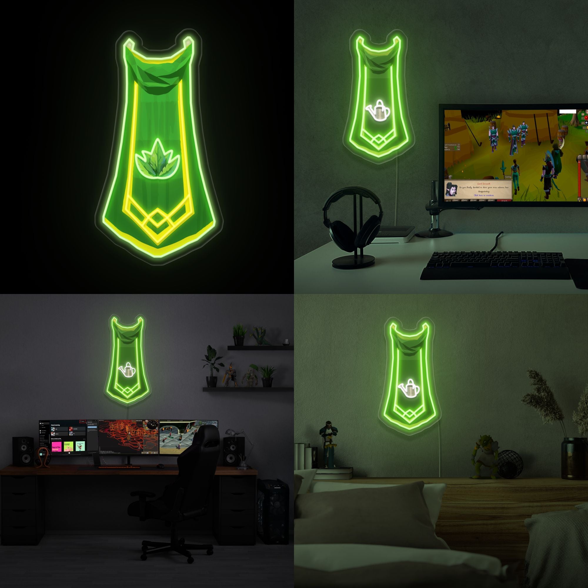 RS3 Herblore Cape LED neon sign (master cape) showcased proudly. This LED neon sign, featuring the Herblore cape from RS3, adds a touch of gaming nostalgia to any space.