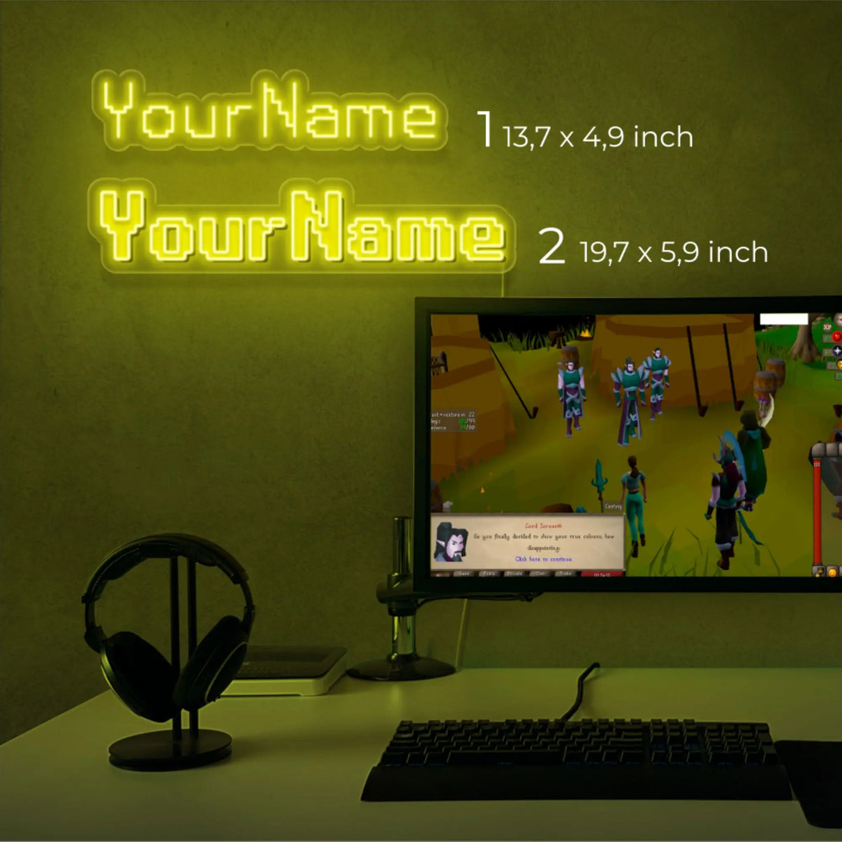 Discover the perfect fit for your gaming space with a size guide for custom Old School Runescape LED neon signs, ensuring an ideal match for your decor needs. This comprehensive guide provides reference dimensions for selecting the perfect size, featuring keywords like Old School Runescape, OSRS, Runescape, custom LED neon sign, and Runescape merchandise.