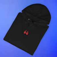 Folded Zamorak embroidered hoodie with OSRS themed design, Old School RuneScape merch hoodie and a bold gift