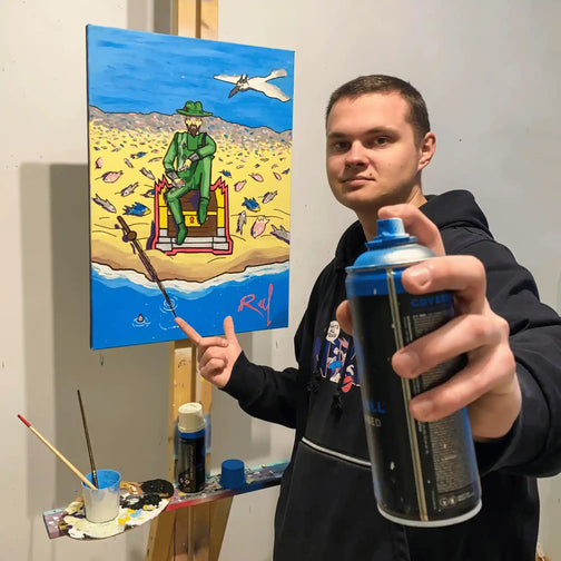 Discover the artist behind the Runescape Fisherman Print on Canvas Fan Art Glow in the Dark with a selfie showcasing their masterpiece. Perfect for Runescape enthusiasts seeking to connect with the creator of this luminous artwork.