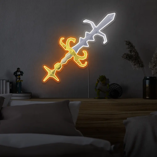 Mount the Runescape Godsword LED neon sign above your bed to infuse your bedroom with the spirit of adventure and power. The iconic design of the Godswords from RuneScape adds a touch of legend and myth to your personal space, making it a unique and inspiring gift for Runescape enthusiasts.