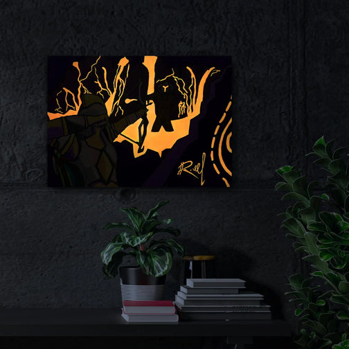 Add an enchanting touch to your space with this 30x40 cm glow-in-the-dark canvas print of Last Shot, showcasing a mesmerizing night effect. Perfect gift for gamers.